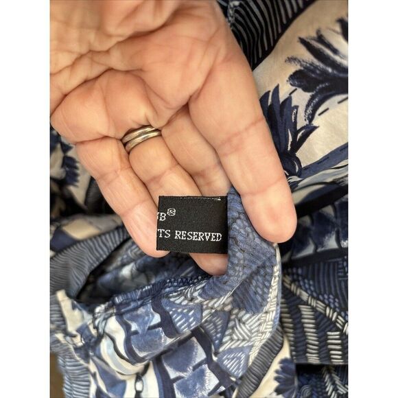 Saks Fifth Avenue Men Short Sleeve Button Shirt  2X Blue Tassel Print Silk - Picture 11 of 14